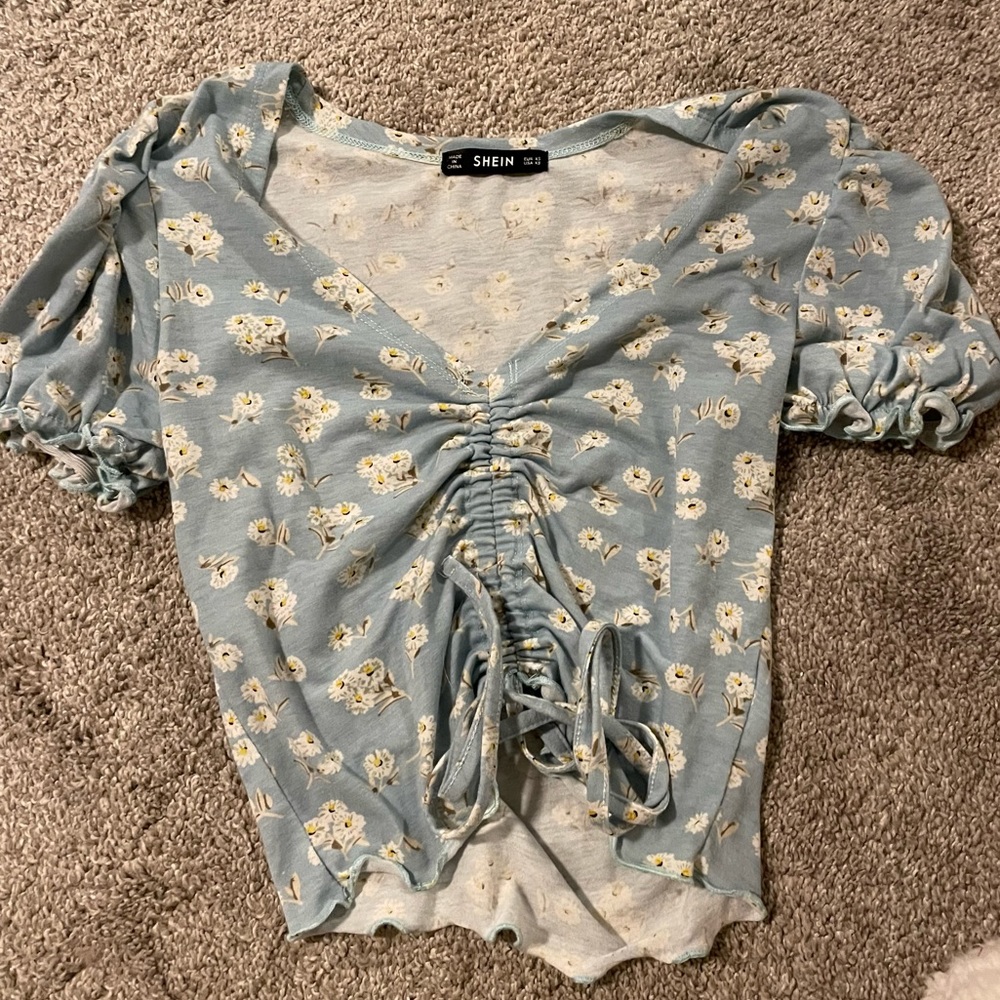Shein floral ruched crop top